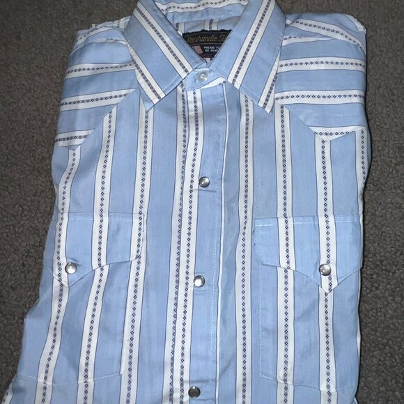 VTG. PANHANDLE SLIM Permanent Press Striped Pearl Snap Western Shirt 16.5" X 35" - Picture 9 of 14